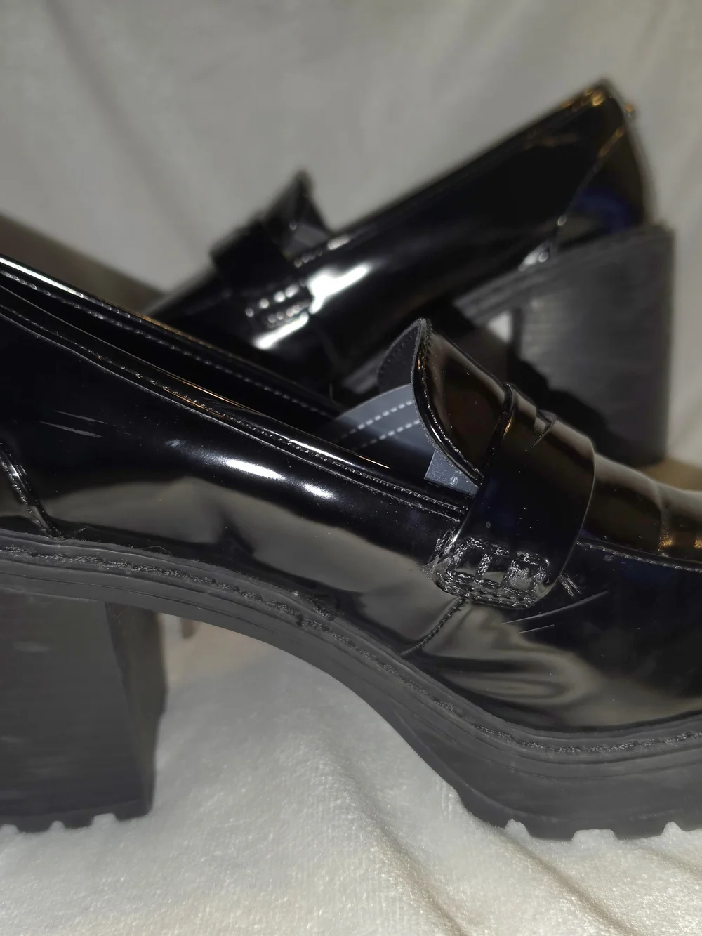 Women's Black Patent Platform Loafers - Sleek Slip-On Style
